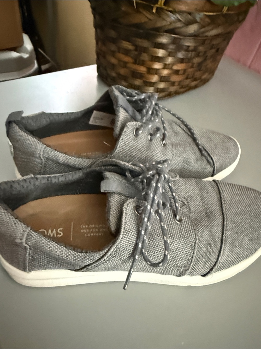 Toms Men's Gray Canvas Lace-Up Sneakers with White Sole